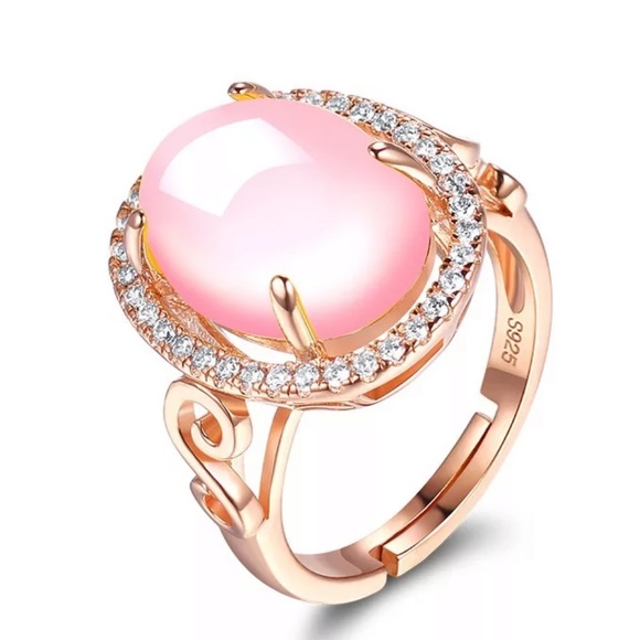 💯 NEW PINK ROSE GOLD DIAMOND 925 STERLING ADJUSTABLE RING - Picture 5 of 6